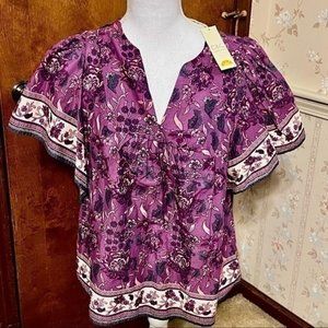 C&C California Boho Vibe Cotton Purple Print Top NWT